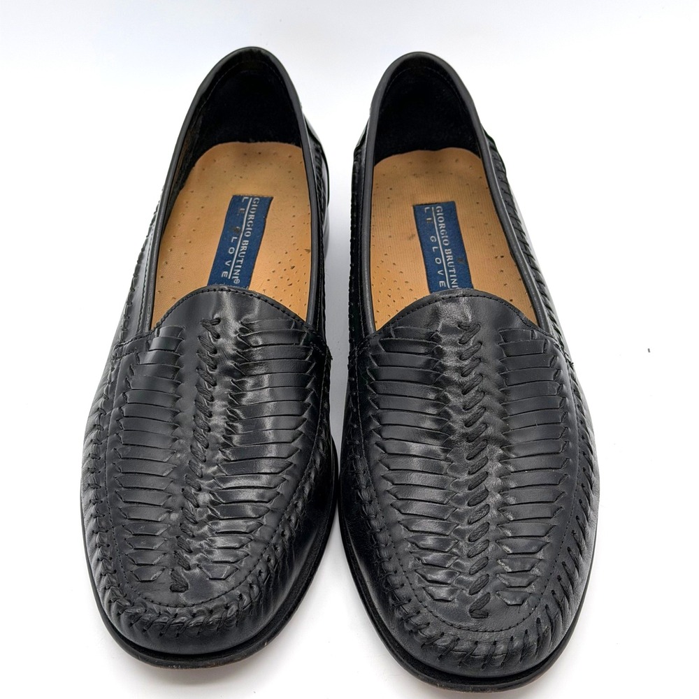 Giorgio Brutini Le Glove Loafers Mens 10D Black Woven Leather Dress Shoes Office